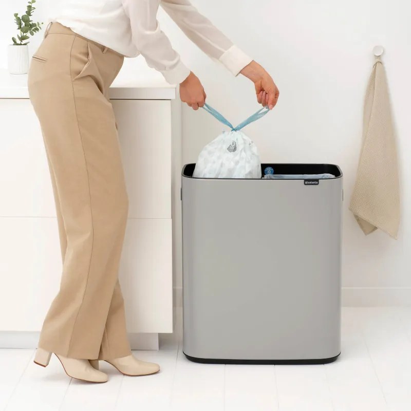Cos de gunoi Brabantia Bo Touch 1010456, 2x30 l, Deschidere lina si silentioasa, Gri