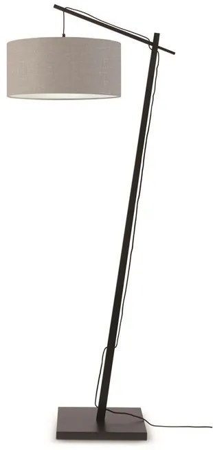 Lampadar din bambus si abajur din tesatura in, Andes negru/ gri deschis
