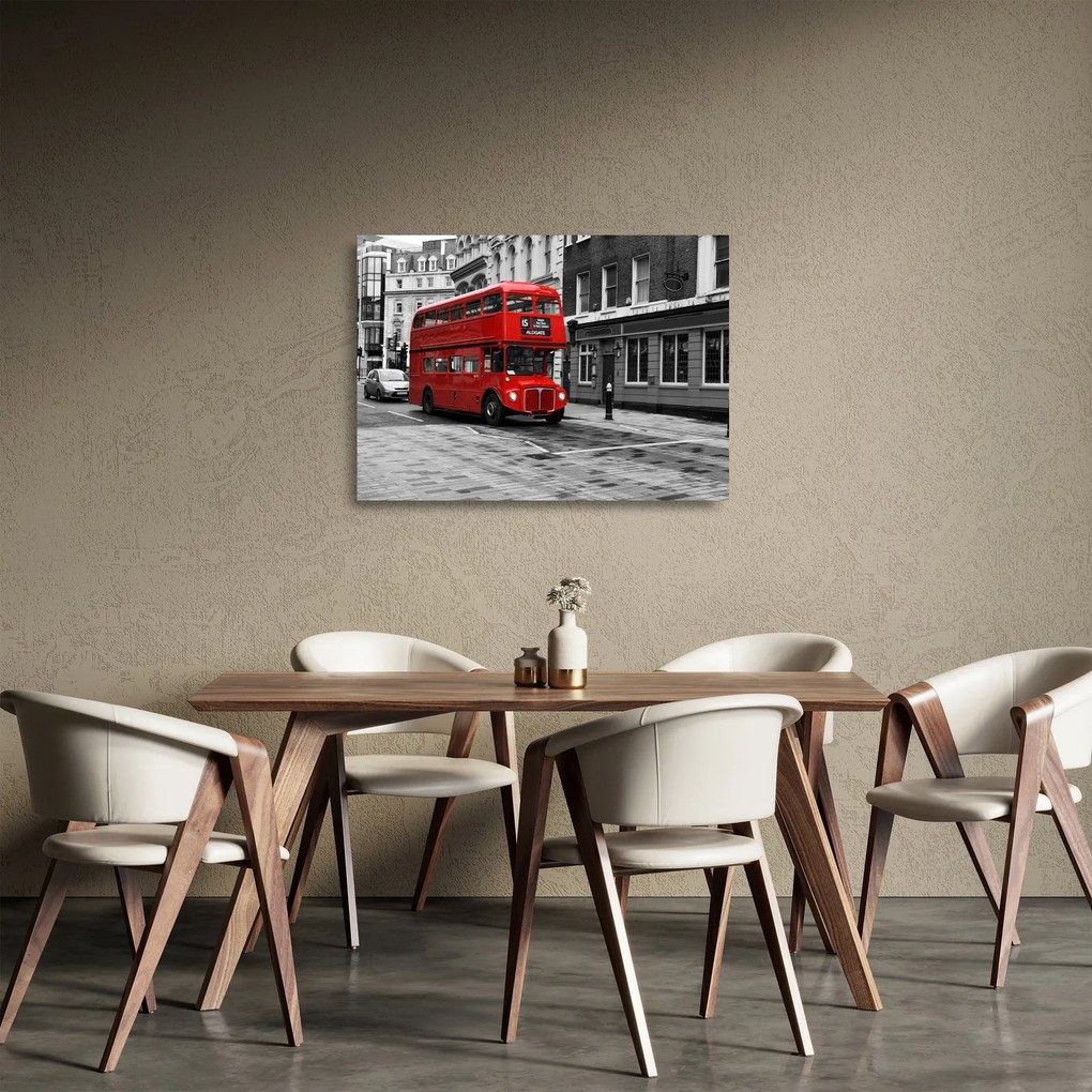 Tablou pe sticlă - Londra cu autobuz (70x50 cm)
