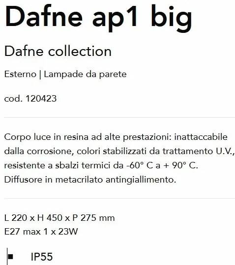 Aplica de perete exterior IP55 DAFNE AP1 BIG BIANCO
