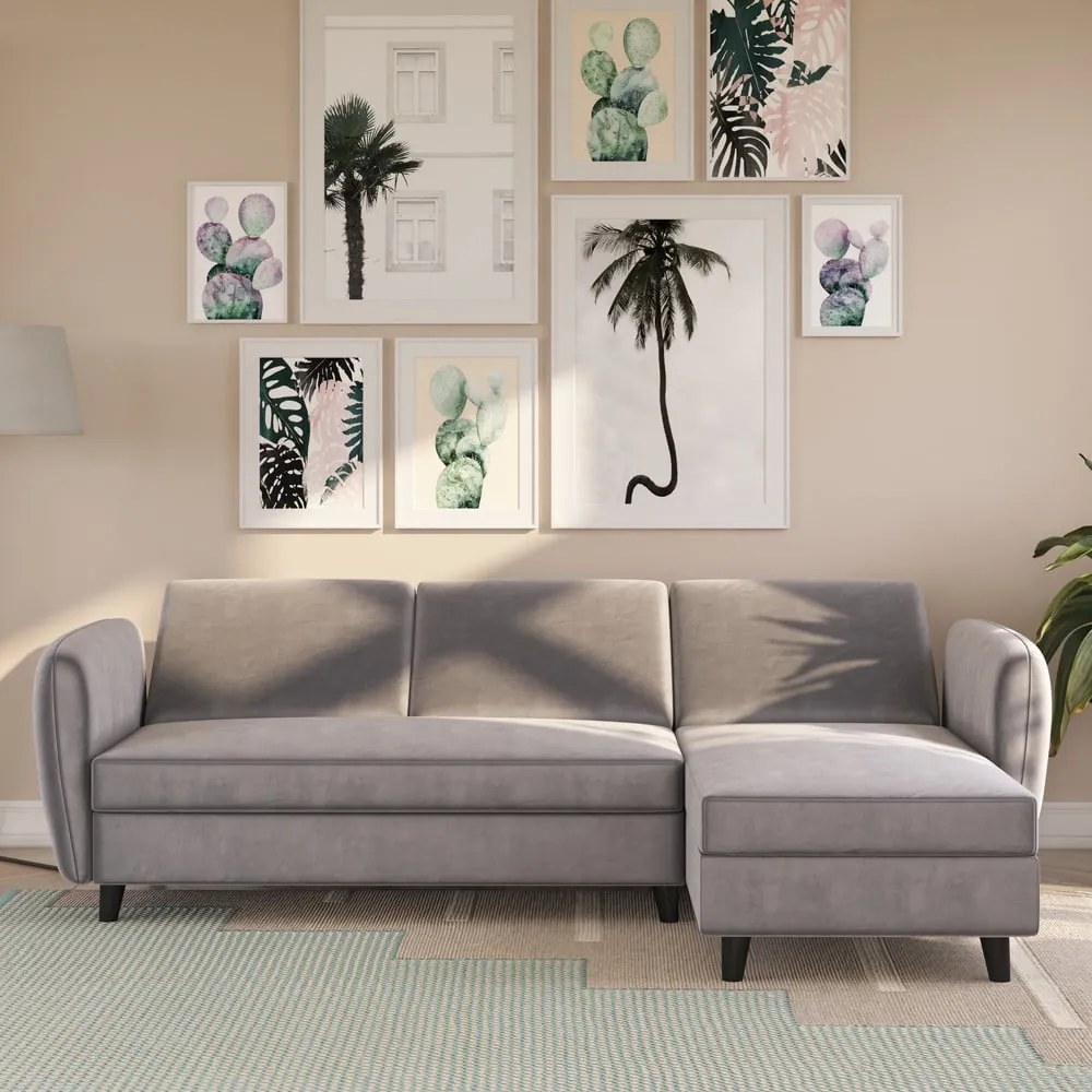 Colțar gri extensibil cu tapițerie din catifea Perry – Støraa