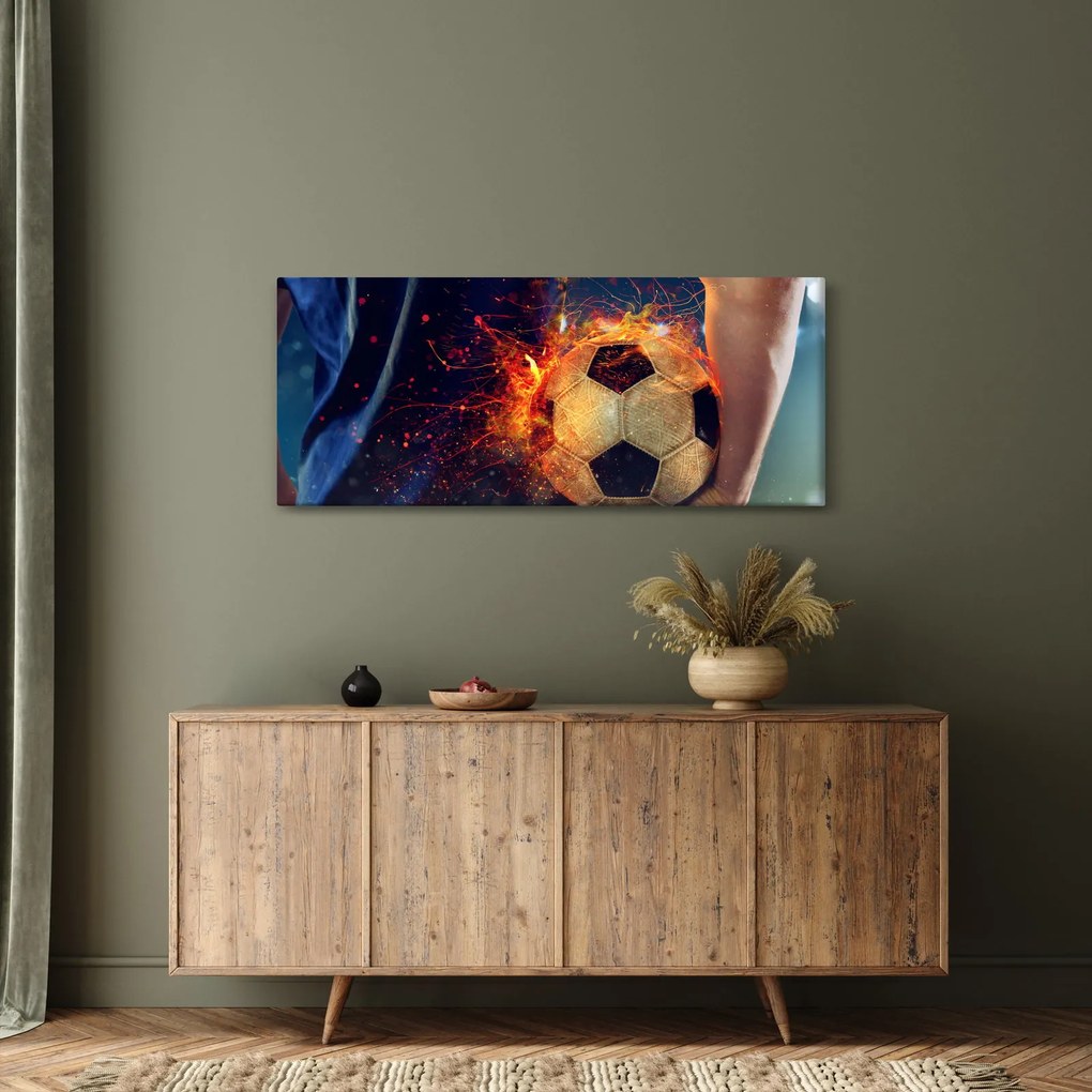 Tablou - Minge de fotbal în flăcări (120x50 cm)