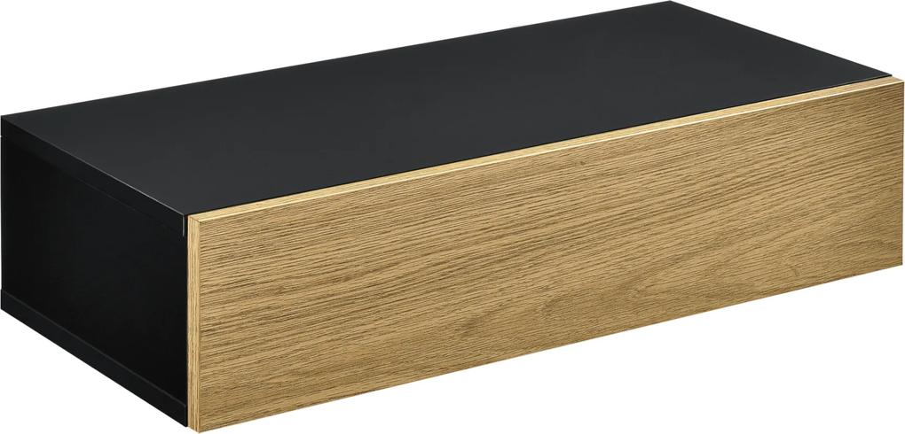 [en.casa] Raft de perete Iola1 cu compartiment pentru depozitare, 50 x 24 x 12 cm, PAL, negru/culoarea lemnului