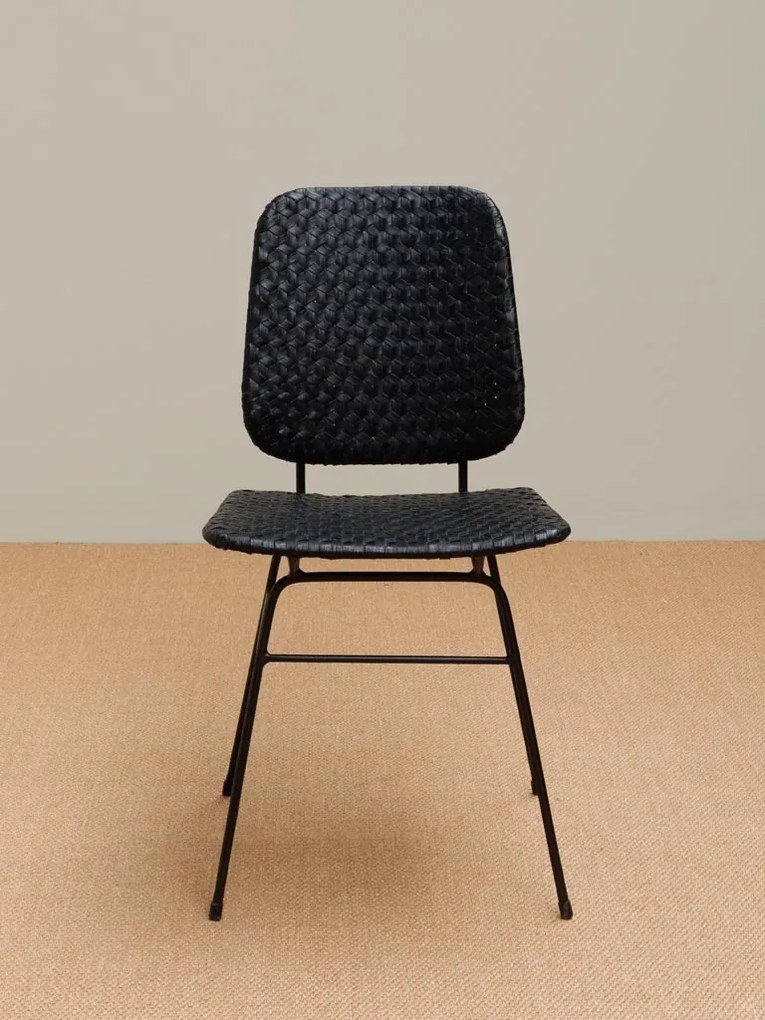 Scaun dining, negru, din rattan, Banyan