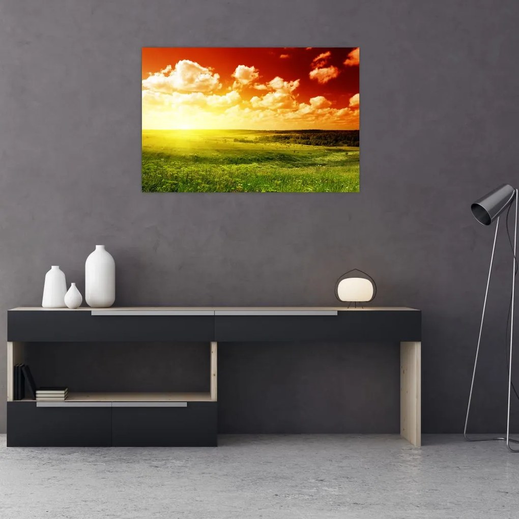 Tablou cu luncă cu soarele strălucitor (90x60 cm)