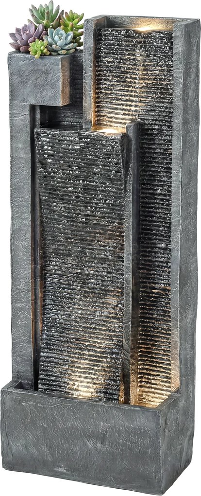 Outsunny Fântână 3 trepte pentru grădină cu iluminare LED, ghiveci, pompă, aspect piatră, reglabil 38 x 19 x 101 cm | Aosom Romania