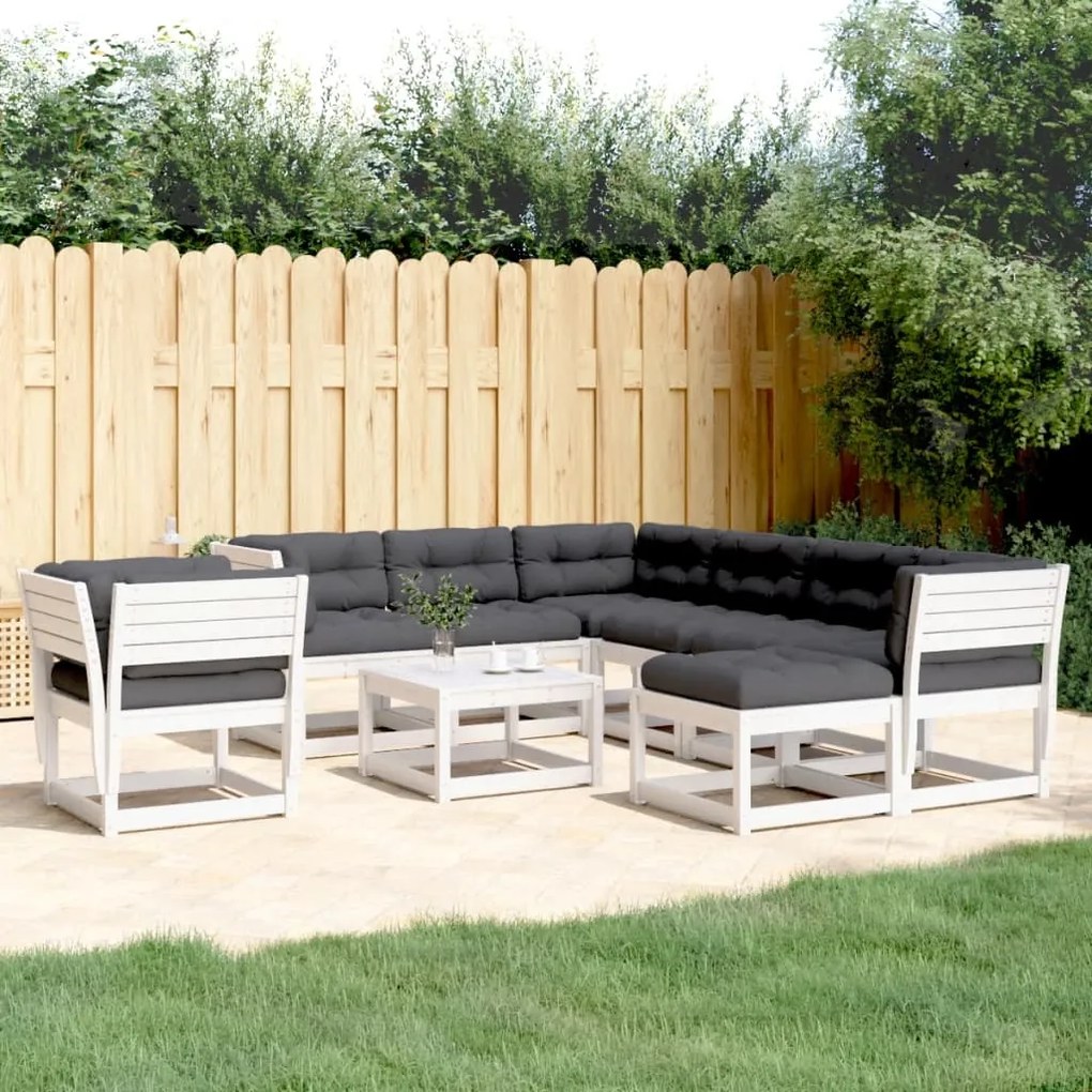 vidaXL Set mobilier grădină cu perne, 8 piese, alb, lemn masiv de pin
