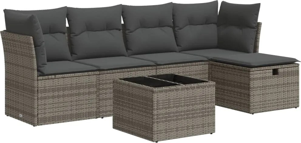 vidaXL Set mobilier grădină cu perne, 6 piese, gri, poliratan