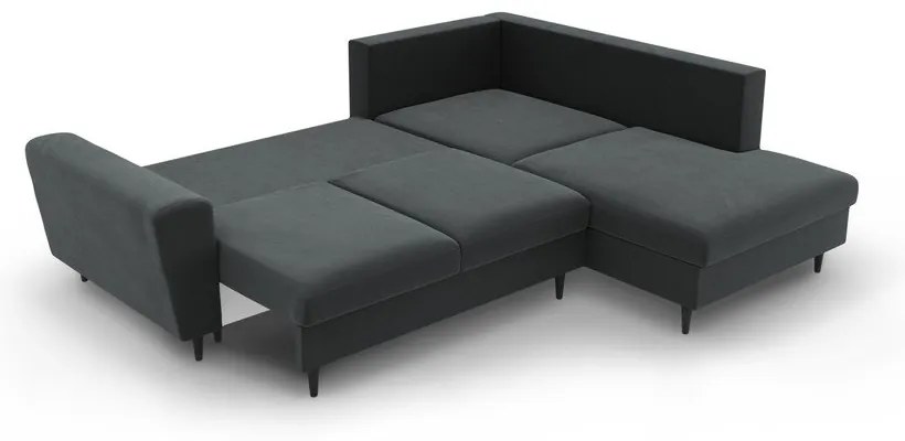 Colțar gri închis extensibil, cu spațiu de depozitare cu tapițerie din catifea (cu colț pe partea dreaptă-în formă de ”L”) Kyoto – Cosmopolitan Design