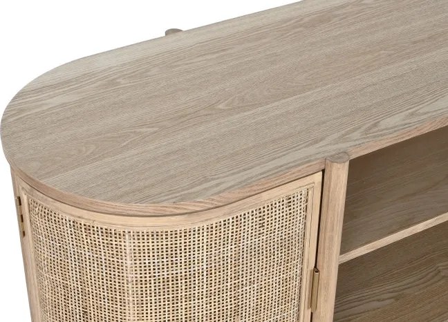 Comoda TV natur , din lemn de cauciuc si rattan „Rustic Elegance”