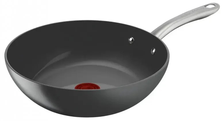 Tigaie wok Tefal C4241943 Renew+, 28 cm, Acoperire ceramica, Thermo-Signal, Thermo-Fusion, Thermo-Spot, Inductie, Gri