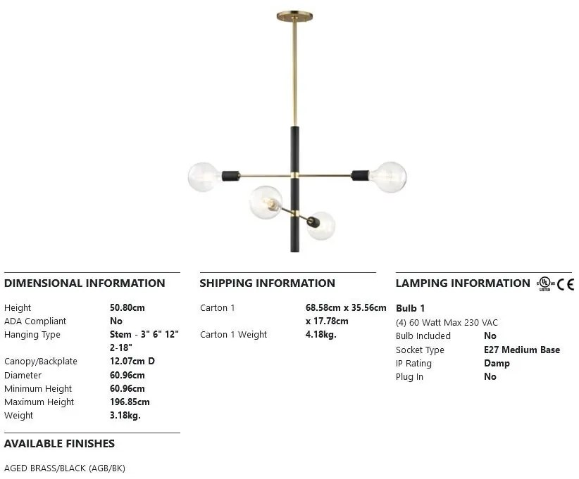 Candelabru design industrial-modern ASTRID cu 4 surse de lumina