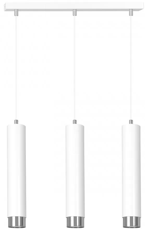 Lustra moderna liniara alba cu 3 pendule cu detalii chrome Kibo