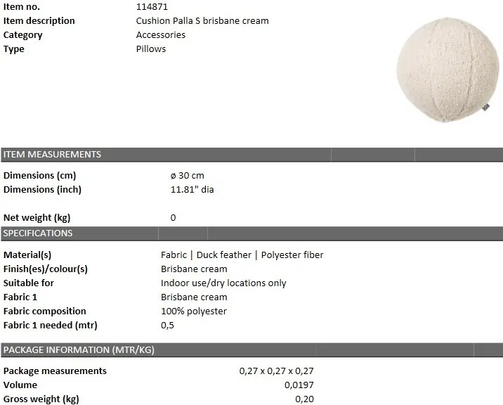 Perna decorativa LUX Palla S, brisbane crem 114871 HZ