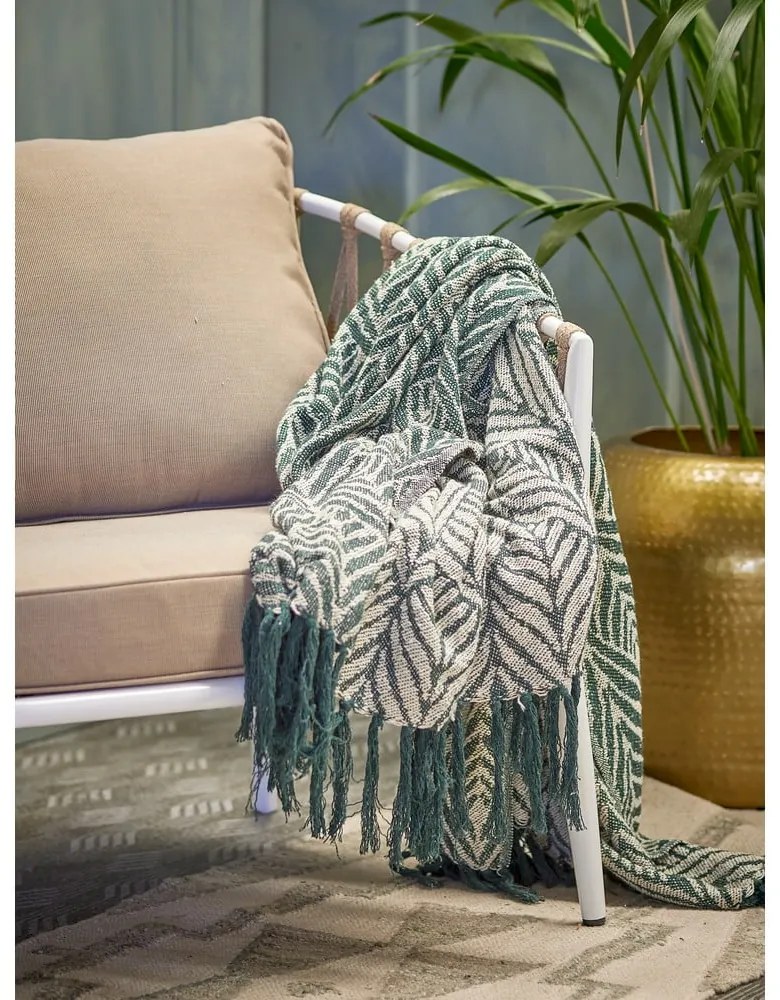 Pătură verde/bej din bumbac reciclat 130x160 cm Ugento – Bloomingville