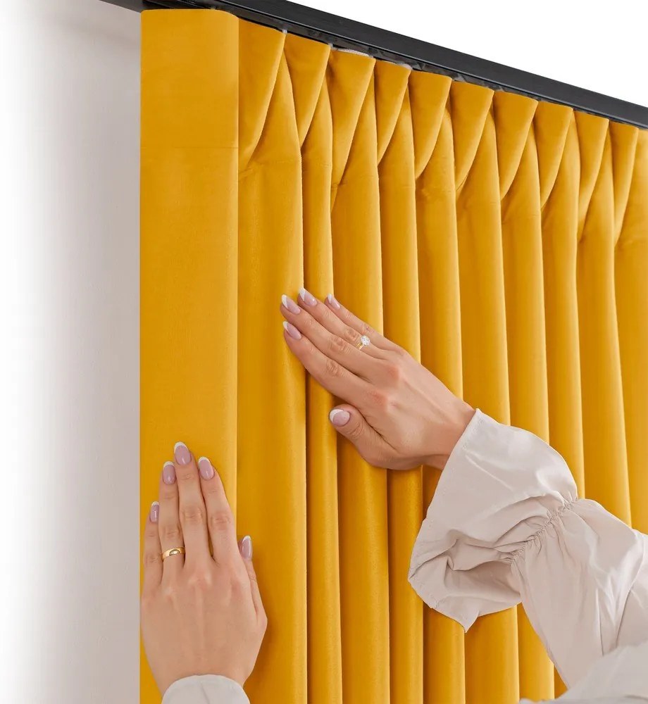 Draperie galben-muștar dimout (semi-opacă) din catifea 200x300 cm Velto – Filumi