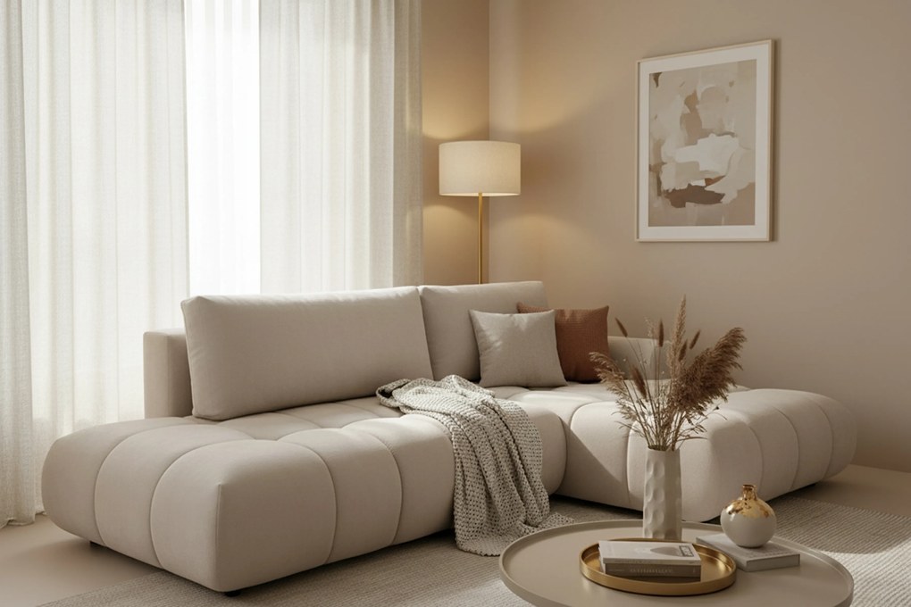 Colțar Lutario L II cu funcție de dormit, dreapta - țesătură hidrorepelentă bej Venice 2026