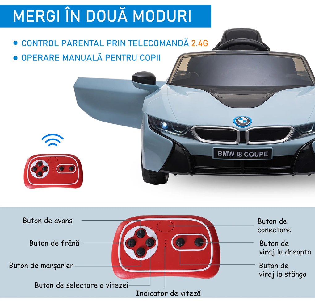 Licensed BMW I8 Coupe Masina Electrica HOMCOM telecomanda MP3 baterie pentru 3-8 ani | Aosom Romania