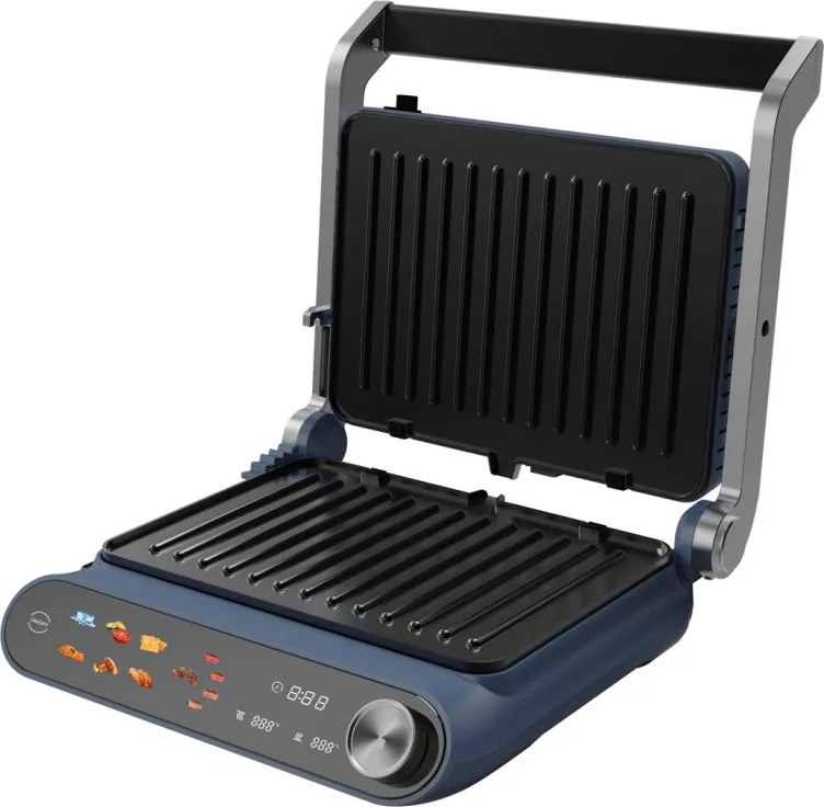 Grătar electric Nostro Lux NL51442P, 2200 W, ecran tactil, plăci mobile antiaderente, deschidere la 180°, albastru