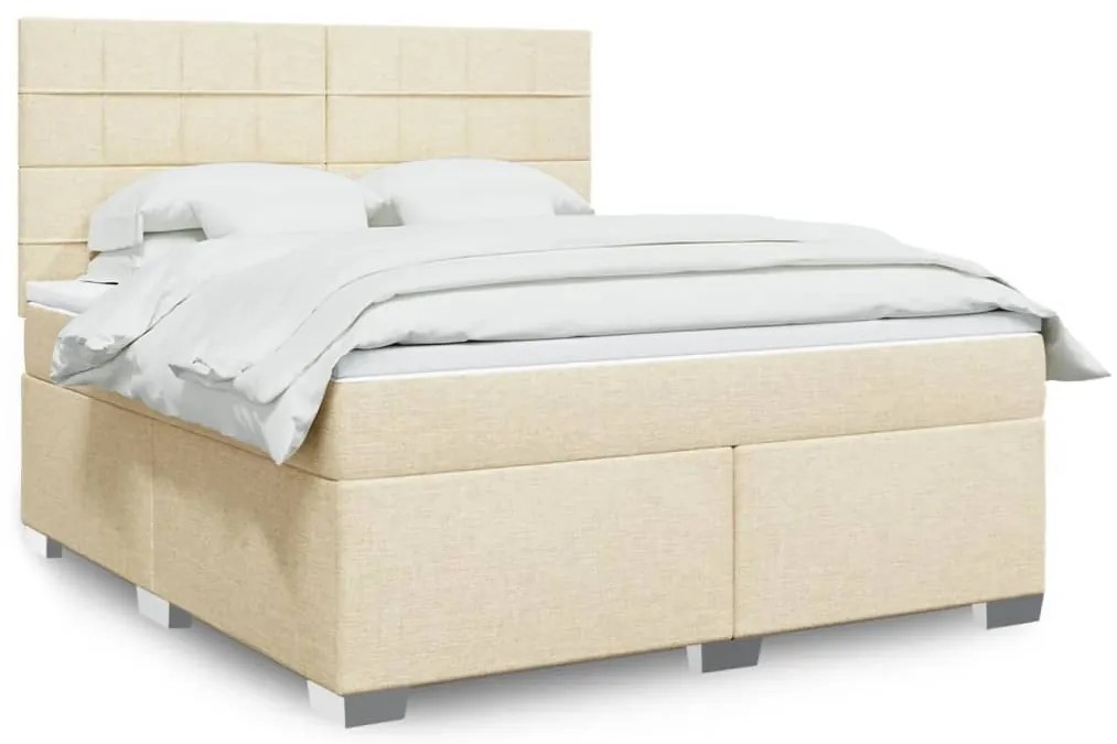 vidaXL Pat continental cu saltea, crem, 180x200 cm, textil
