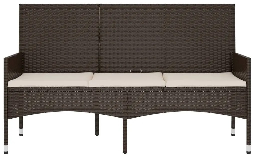 Banca de gradina cu 3 locuri, cu perne, maro, poliratan