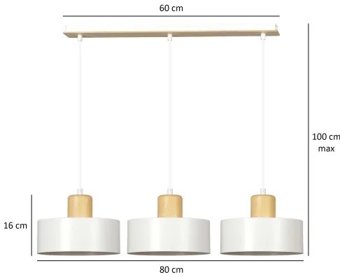 Lustră pe cablu TORIN 3xE27/15W/230V alb