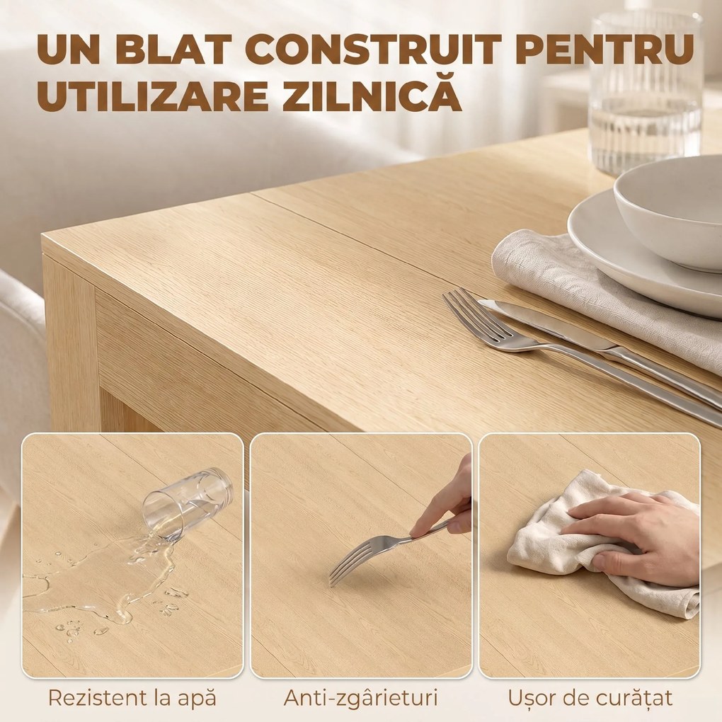 HOMCOM Masă de Dining Compactă pentru Bucătărie Economisește Spațiu, 240 x 90 x 78 cm, Lemn Deschis | Aosom Romania