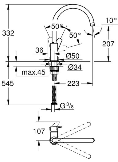 GROHE BAUEDGE 31367001 - baterie pentru chiuvetă 332 mm crom lucios