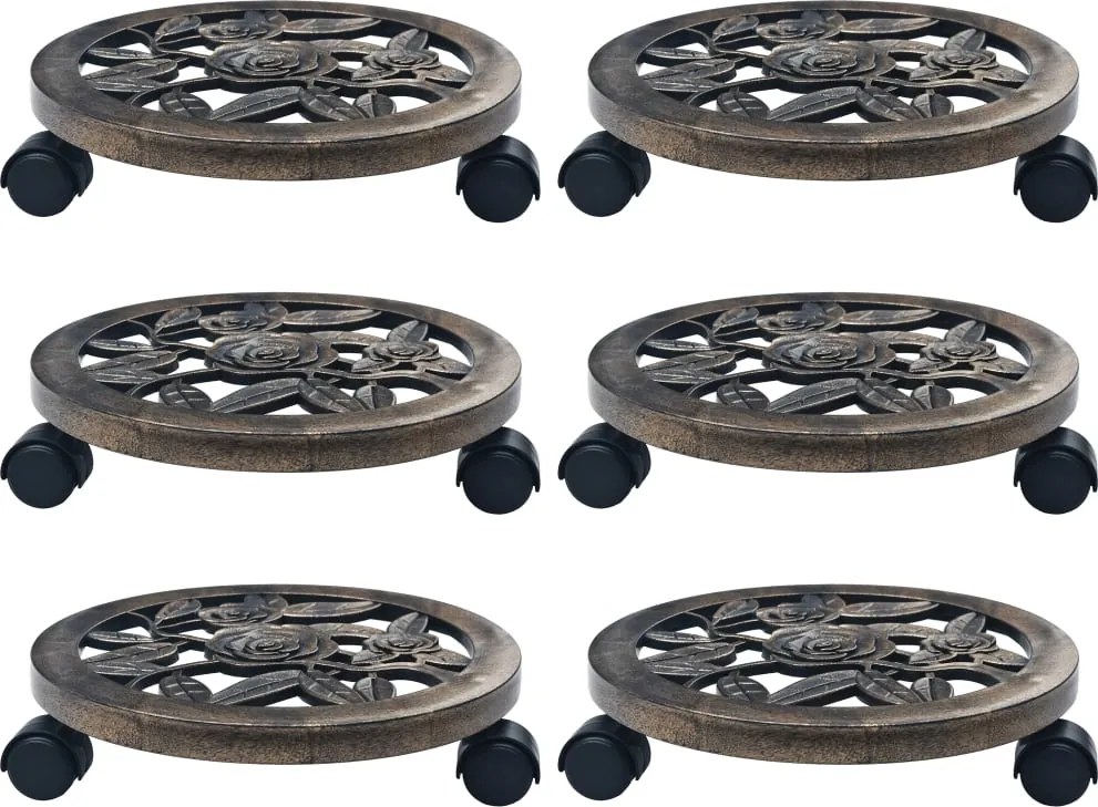 vidaXL Suporturi de plante cu role, 6 buc., bronz, 30 cm, plastic