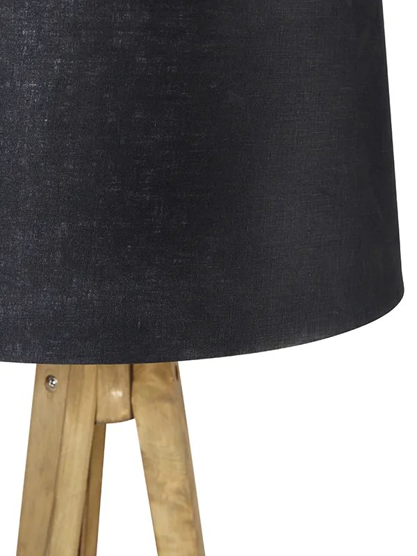 Lampă de podea vintage rustică cu trepied din lemn cu abajur din in negru 45 cm - Tripod Classic