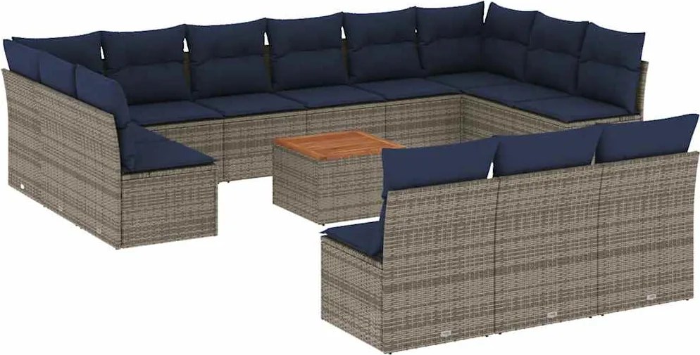 vidaXL Set mobilier de grădină cu perne, 14 piese, gri, poliratan