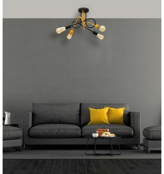 Lustră aplicată OXFORD 4xE27/15W/230V neagră/galbenă