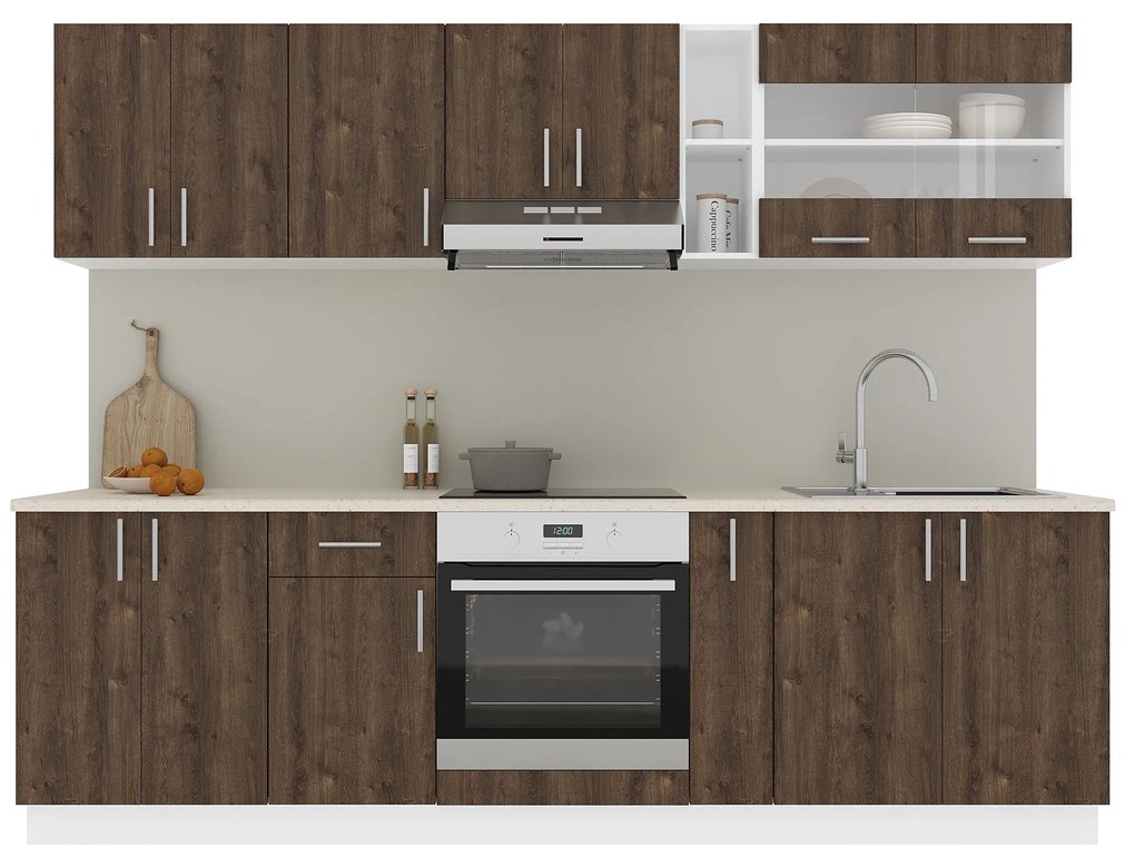 Set Bucatarie Karo V19, Stejar Bronz/Alb, Blat Thermo 28 mm, L 260 cm