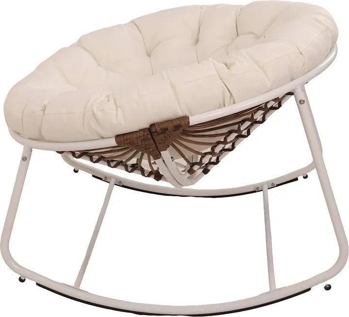 Scaun Balansoar tip Ou, Șezlong din ratan PE, cadru metalic, pernă căptușită, pentru exterior si interior, Bej
