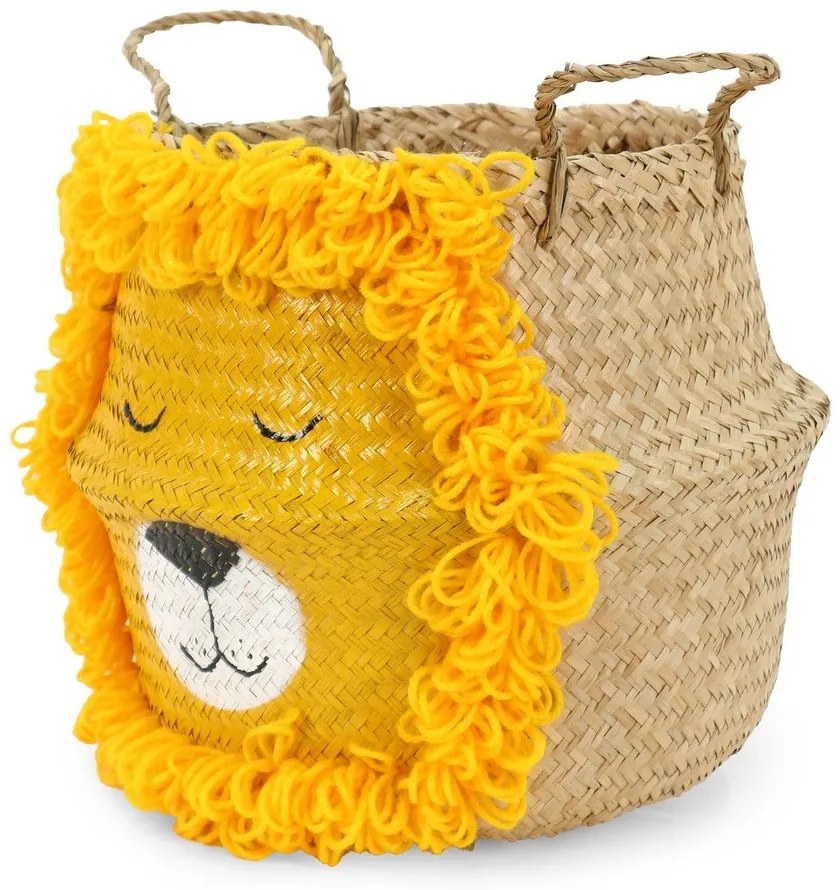 Coș de jucării pentru copii galben/în culoare naturală din iarbă-de-mare ø 30x28 cm Lion – Compactor