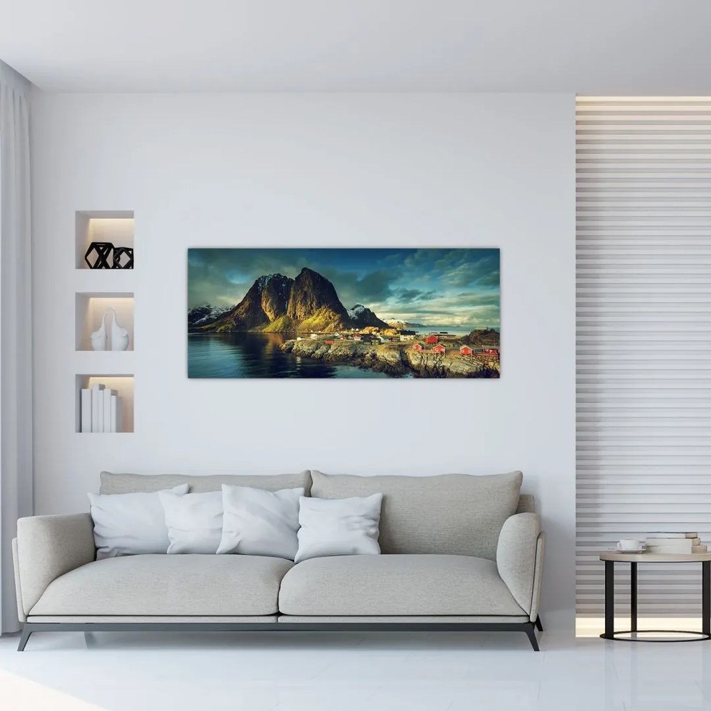 Tablou cu sat de pescari din Norvegia (120x50 cm)