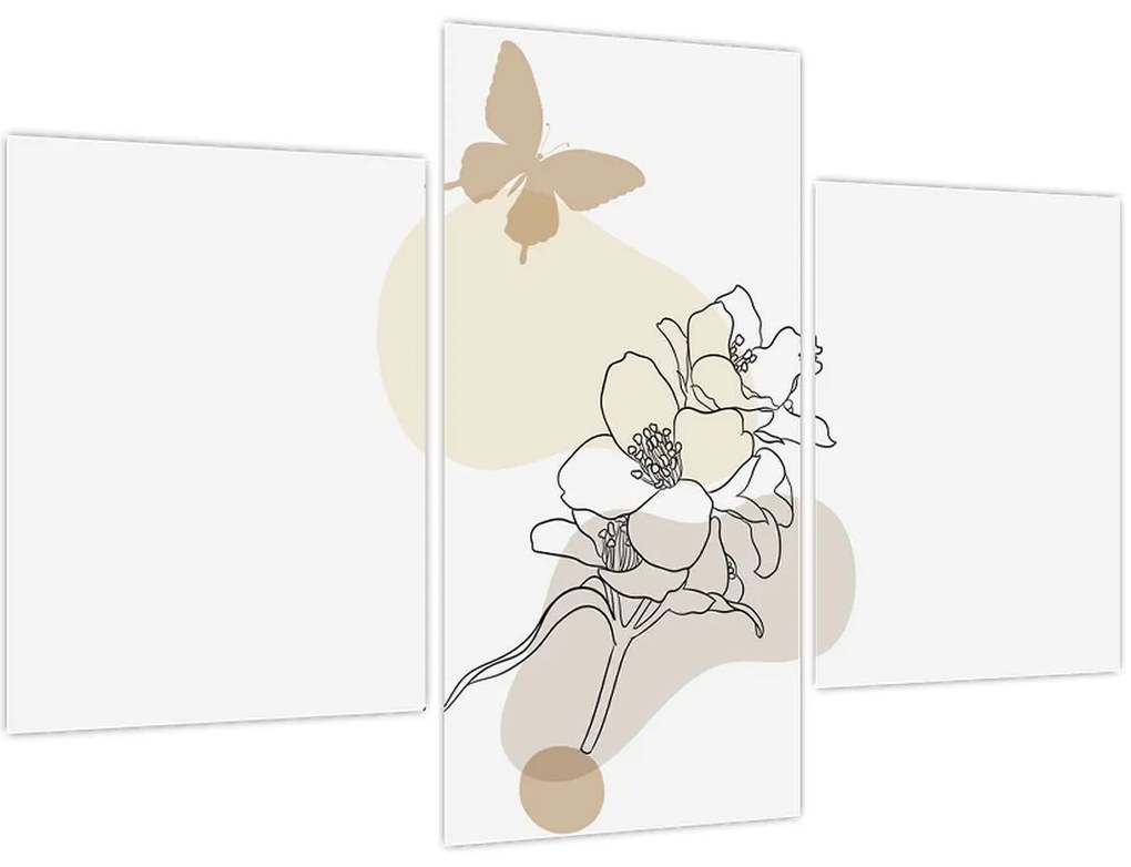 Tablou - Flori bej cu fluture N⁰3 (90x60 cm)