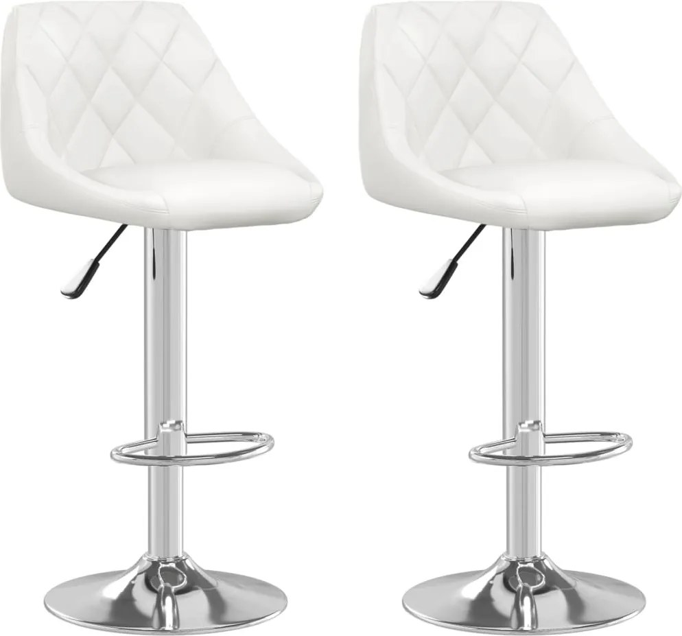 vidaXL Scaune de bar, 2 buc., alb, piele ecologică