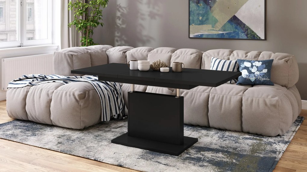 Mazzoni ASTON MINI Negru Mat - MĂSUȚĂ DE CAFEA MODERNĂ EXTENSIBILĂ REGLABILĂ PE ÎNĂLȚIME MASĂ TRANSFORMABILĂ