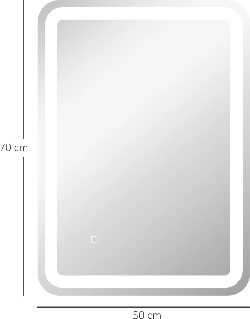kleankin Oglindă LED, pentru Baie și Machiaj,lumina Reglabilă cu 3 Temperaturi de Culoare, Design anti-aburire, 70x50 cm, Argintiu | Aosom Romania