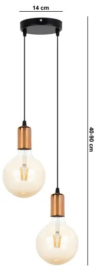 Lustră pe cablu MIROS 2xE27/60W/230V rotundă neagră/cupru