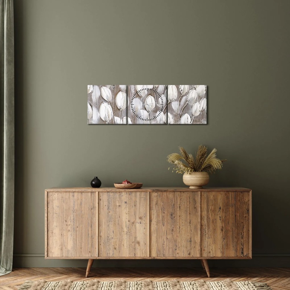 Tablou - Lalele structurate (cu ceas) (90x30 cm)