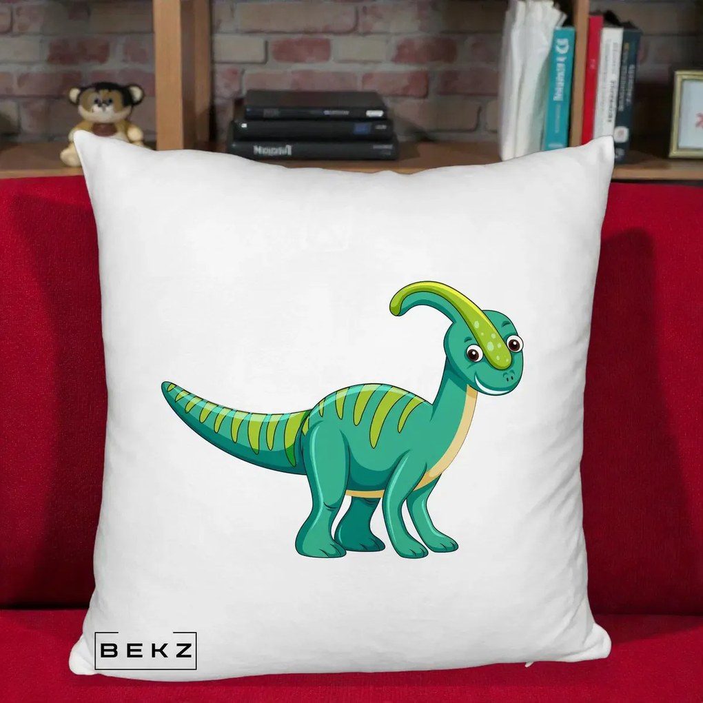 Perna Decorativa Parasaur Verde, 40x40 cm, Alb Pufos, Husa Detasabila, Perna Inclusa, BEKZ®