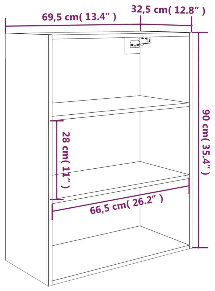 Dulap de perete suspendat, gri sonoma, 69,5x32,5x90 cm sonoma gri, 1