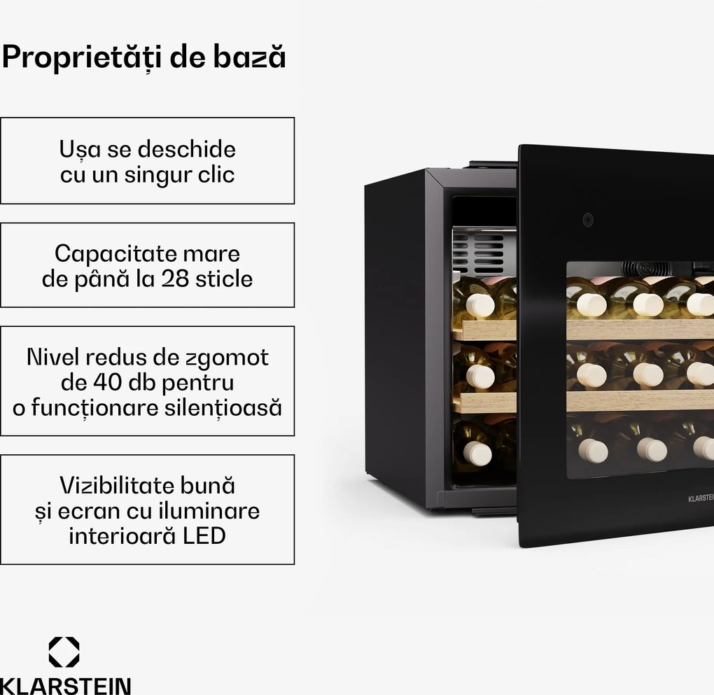 Klarstein Rhone 28 Uno frigider de vin, 28 sticle, Control LED, push-to-open, silențios