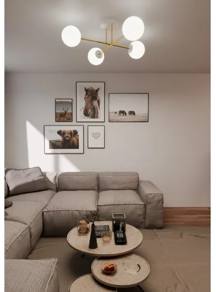 Lustră pe tijă MAGNUM 4xE14/10W/230V alb/auriu