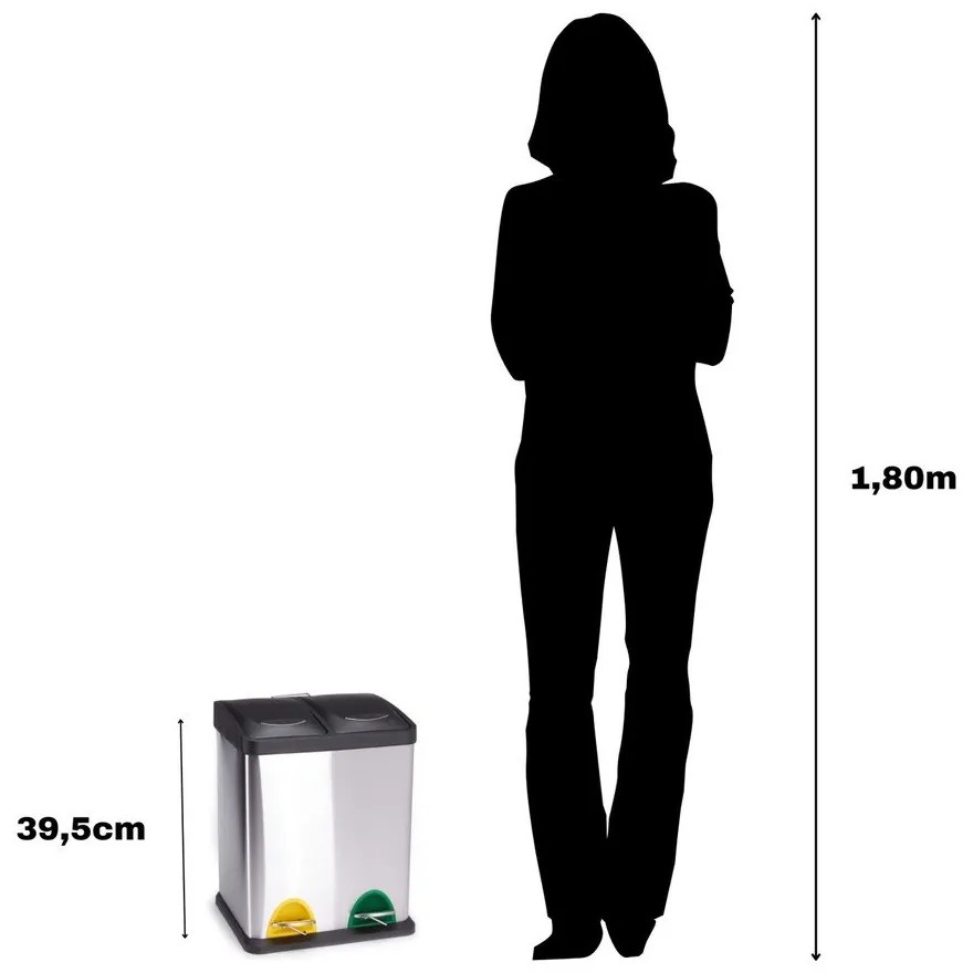 Coș de gunoi 2x8 l argintiu mat pentru reciclare/cu pedală din oțel Tri Selectif – MSV