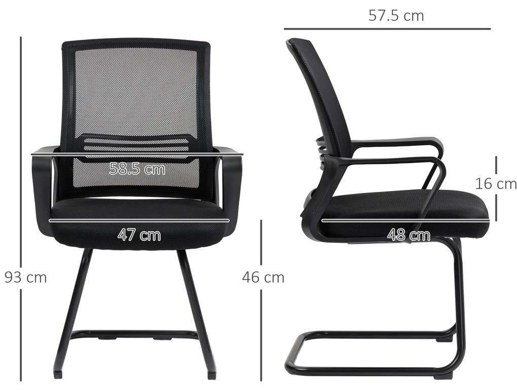 HOMCOM Scaun de birou din plasă fără roți, bază tip sanie, pentru sală de conferință, așteptare, recepție, negru | Aosom Romania