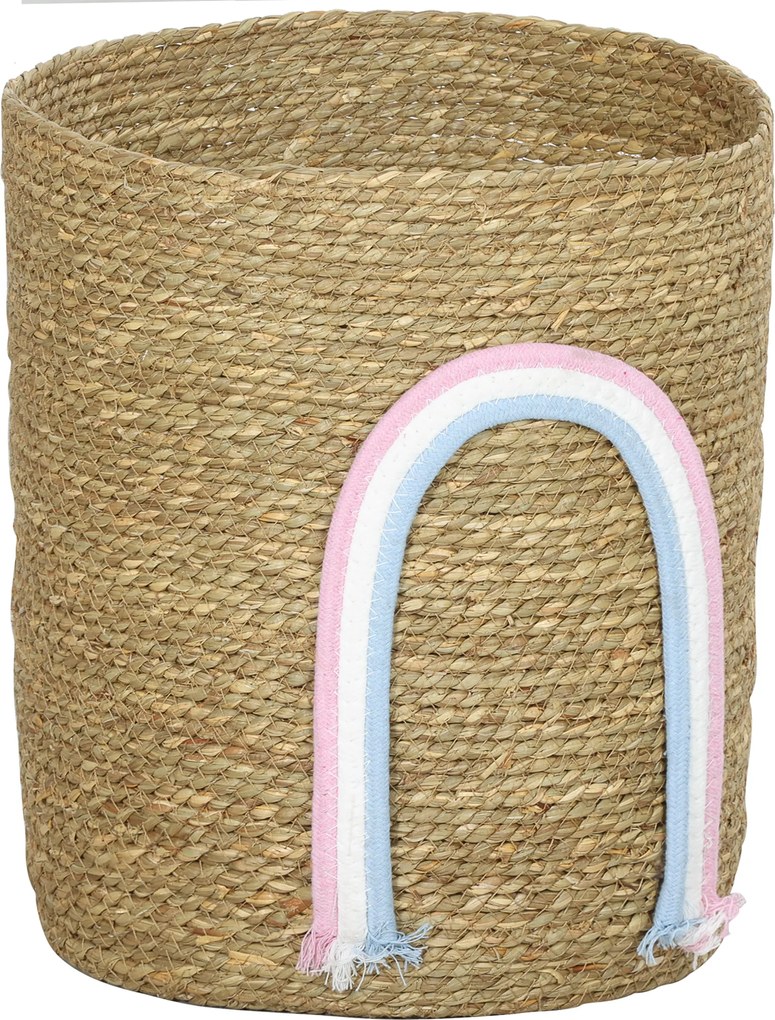 HOMCOM Coș de depozitare 24,7L cu decorațiune curcubeu, coș împletit mare pentru baie, dormitor, natural | Aosom Romania