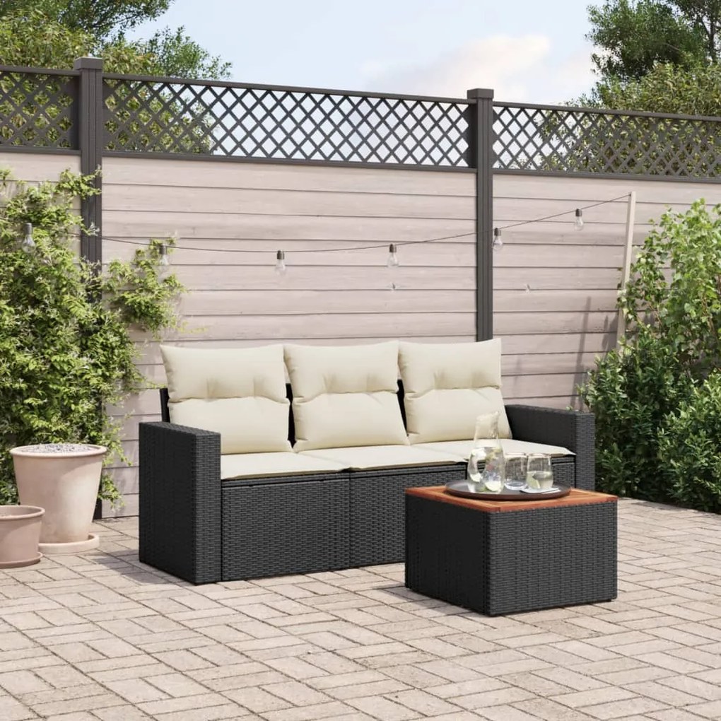 3223991 vidaXL Set mobilier de grădină cu perne, 4 piese, negru, poliratan